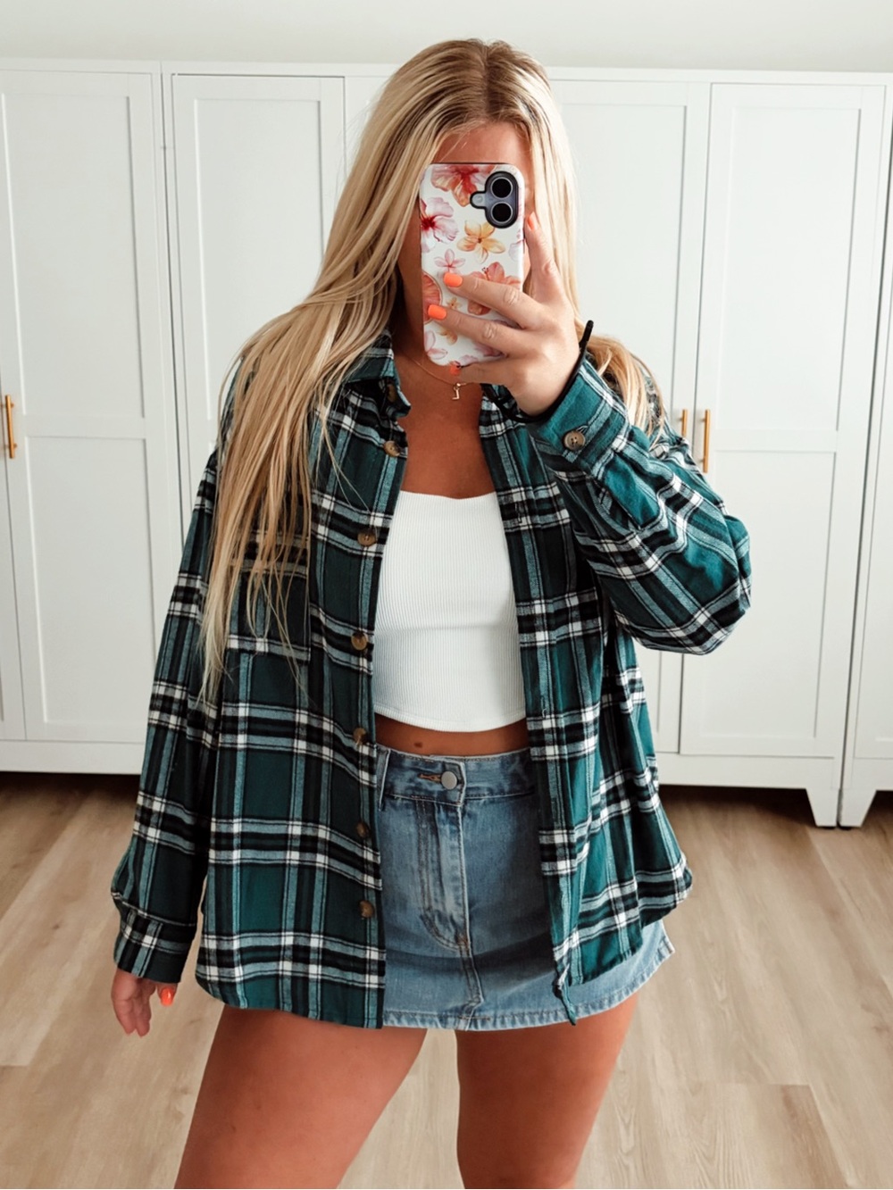 Green black and white oversized flannel